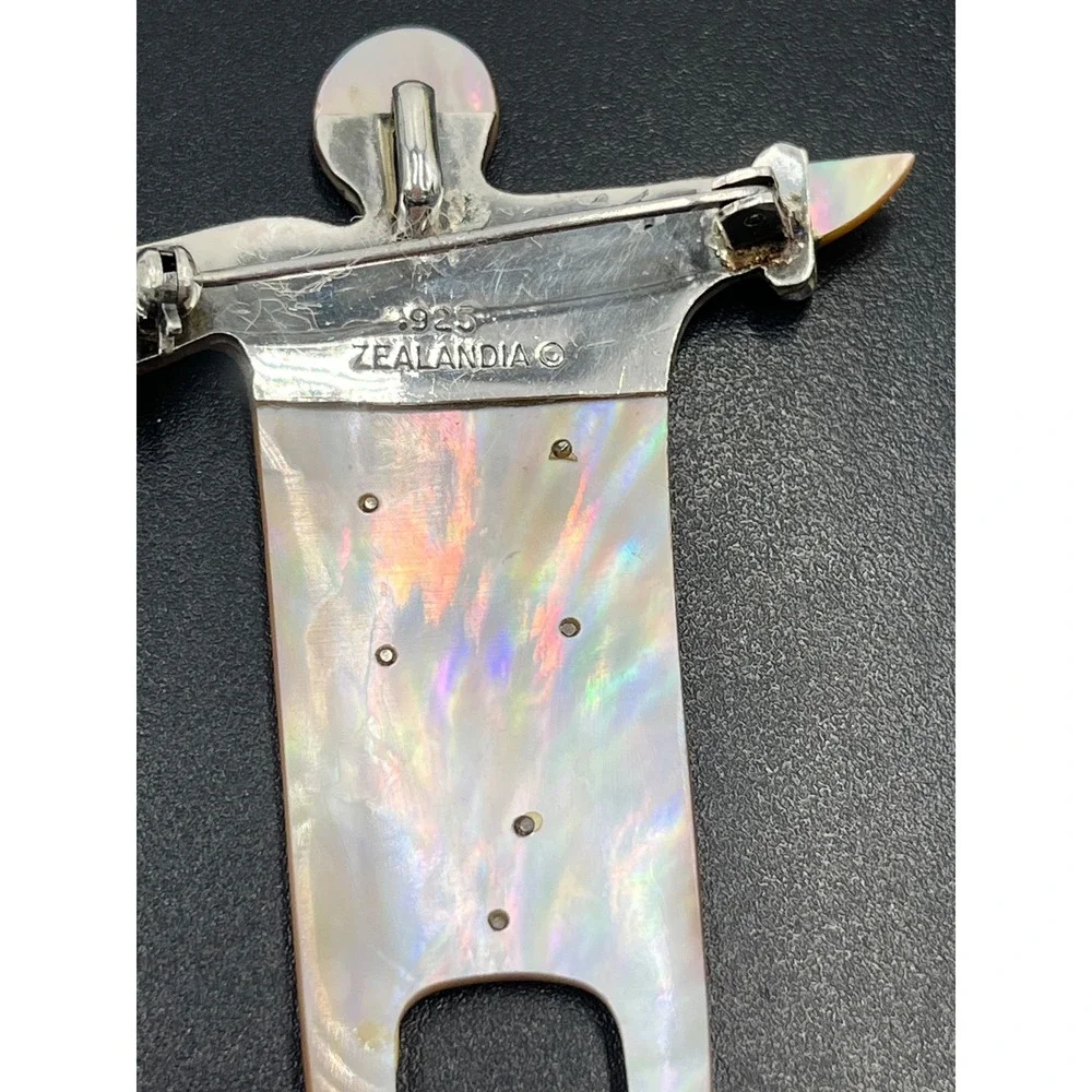 Zealandia Sterling Mother of Pearl Figural Convertible Tribal Man Pendant/Brooch